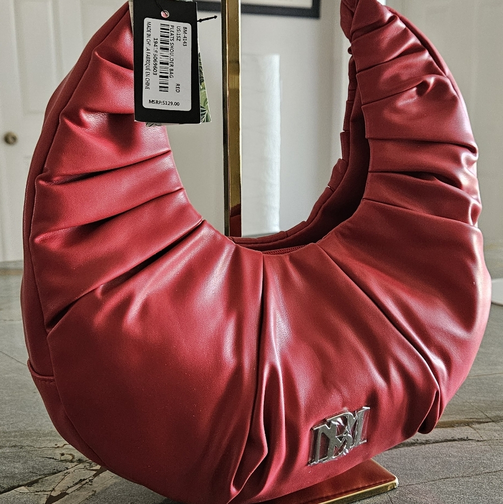 Badgley Mischka Red Vegan Leather Crescent Bag NWT Soft Red